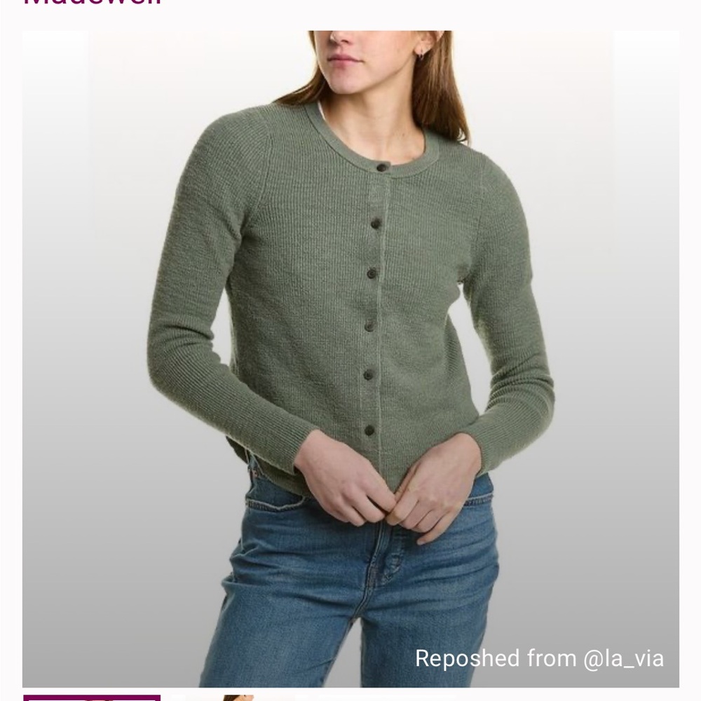 Madewell Halstead Green Ribbed Charcoal Button-Up Cardigan